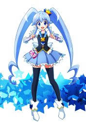 Rule 34 | 10s, 1girl, black thighhighs, blue eyes, blue hair, blue skirt, brooch, crown, cure princess, happinesscharge precure!, heart, heart brooch, highres, kiiro, long hair, looking at viewer, magical girl, precure, shirayuki hime, skirt, solo, star (symbol), thighhighs, twintails, zettai ryouiki
