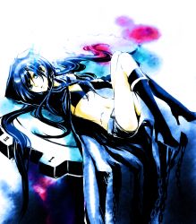 Rule 34 | 10s, 1girl, bikini, black hair, black rock shooter, black rock shooter (character), blue eyes, boots, female focus, flat chest, knee boots, long hair, short shorts, shorts, solo, swimsuit, twintails, vicky, vicky (fifone), vocaloid