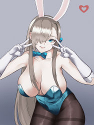 Rule 34 | 1girl, absurdres, animal ears, asuna (blue archive), asuna (bunny) (blue archive), bare shoulders, blue archive, blue eyes, blue leotard, blush, bow, bowtie, breasts, brown pantyhose, cleavage, detached collar, elbow gloves, fake animal ears, gloves, hair over one eye, highleg, highleg leotard, highres, iiros, large breasts, leotard, light brown hair, long hair, looking at viewer, mole, mole on breast, pantyhose, playboy bunny, rabbit ears, smile, solo, thighs, traditional bowtie, white gloves