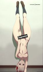 Rule 34 | 1girl, bar censor, black socks, blonde hair, breasts, brown footwear, censored, collarbone, completely nude, hair ribbon, hand on own thigh, handstand, highres, kevcrexx, kneehighs, looking at viewer, lycoris challenge (meme), lycoris recoil, medium breasts, meme, navel, nipples, nishikigi chisato, nude, nude filter, one side up, red eyes, red ribbon, ribbon, screencap, short hair, socks, stitched, stomach, teeth, thick thighs, thighs, third-party edit