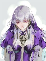 Rule 34 | 1girl, closed mouth, fire emblem, fire emblem: three houses, hair ornament, highres, long hair, lysithea von ordelia, nintendo, pink eyes, simple background, smile, solo, suzuki rika, upper body, white hair