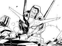 Rule 34 | greyscale, gundam, gundam aerial, gundam suisei no majo, highres, jnt, lineart, looking at viewer, mecha, mobile suit, monochrome, no humans, official art, portrait, robot, solo, unfinished, v-fin, white background