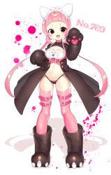 Rule 34 | 1girl, :d, animal hands, bewear, black eyes, black footwear, black panties, breasts, cleavage cutout, clothing cutout, creatures (company), full body, game freak, gen 7 pokemon, gloves, highres, kuro guren, large breasts, leg belt, long hair, looking at viewer, maid headdress, midriff, nintendo, open mouth, panties, paw gloves, paw pose, paw shoes, personification, pink hair, pink thighhighs, pokemon, simple background, smile, standing, thighhighs, transparent background, underwear