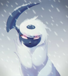 Rule 34 | absol, animal focus, creatures (company), game freak, gen 3 pokemon, looking at viewer, nintendo, pokemon, pokemon (creature), rapirisu, red eyes, snow, snowing, solo, white hair