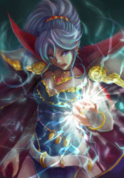 Rule 34 | 1girl, electricity, fire emblem, fire emblem: genealogy of the holy war, fire emblem heroes, highres, ishtar (fire emblem), jewelry, looking at viewer, magic, nintendo, ponytail, purple eyes, shoulder pads, silver hair