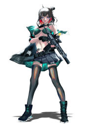 Rule 34 | 1girl, aac honey badger, absurdres, assault rifle, black hair, blue eyes, breasts, carbine, girls&#039; frontline, gun, highres, holding, holding gun, holding weapon, honey badger (girls&#039; frontline), integral suppressor, integrally-suppressed firearm, keitel von birsk, medium breasts, navel, personal defense weapon, red hair, rifle, smiley face, solo, suppressor, trigger discipline, weapon