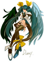 Rule 34 | 1girl, absurdres, asymmetrical wings, bare shoulders, blue hair, breasts, dizzy (guilty gear), guilty gear, highres, large breasts, long hair, looking at viewer, red eyes, ribbon, solo, tail, tail ornament, tail ribbon, tetsu (kimuchi), thighhighs, wings