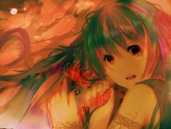 Rule 34 | 1girl, bad id, bad pixiv id, flower, green hair, hatsune miku, itamidome, long hair, no nose, portrait, solo, tears, twintails, vocaloid