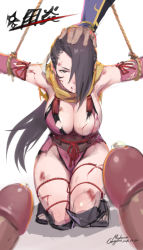 Rule 34 | 1girl, 3boys, bdsm, bleeding, blood, bondage, bound, bound arms, bound legs, breasts, brown eyes, brown hair, captured, cleavage, commentary request, defeat, female focus, fire emblem, fire emblem fates, gorgeous mushroom, hair over one eye, head out of frame, hetero, imminent rape, injury, kagero (fire emblem), large breasts, long hair, multiple boys, ninja, nintendo, nipples, penis, ponytail, restrained, rope, scarf, simple background, tears, uncensored, white background
