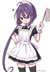 Rule 34 | 1girl, akebono (kancolle), alternate costume, apron, bell, black dress, black thighhighs, dress, duster, enmaided, flower, frilled apron, frills, hair bell, hair flower, hair ornament, highres, jingle bell, kantai collection, long hair, maid, maid headdress, one-hour drawing challenge, pirikara spicy tapioca, purple eyes, purple hair, side ponytail, solo, thighhighs, very long hair, white apron, wrist cuffs
