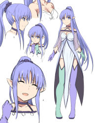 Rule 34 | 1girl, asymmetrical footwear, asymmetrical gloves, blue eyes, blue footwear, blue hair, boots, bra, breasts, choker, cleavage, closed eyes, collarbone, fate/grand order, fate (series), floating hair, full body, gloves, green footwear, halterneck, head tilt, high ponytail, long hair, medea (lily) (fate), medium breasts, mismatched footwear, pointy ears, shiseki hirame, simple background, smile, solo, standing, strapless, strapless bra, thigh boots, thighhighs, underwear, uneven footwear, uneven gloves, very long hair, white background, white bra