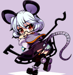 Rule 34 | 1girl, :o, animal ears, bespectacled, dowsing rod, female focus, from behind, full body, glasses, grey hair, long sleeves, looking back, mouse ears, mouse tail, nazrin, open mouth, panties, pantyshot, red eyes, running, sentarou, short hair, solo, tail, thighhighs, touhou, underwear