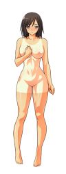 Rule 34 | 1girl, breasts, highres, kodamashi, large breasts, mazokano hamareta rikujobuin, nipples, nude, pussy, simple background, solo, tan, tanline, uncensored