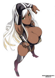 Rule 34 | 1girl, armpits, breasts, cleavage, dark-skinned female, dark skin, downblouse, from above, large breasts, original, ryu (ryu&#039;s form site), solo, white hair