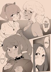 Rule 34 | 4girls, absurdres, animal ears, annie (league of legends), blush, breasts, cafin, cat ears, choker, cleavage, english text, fake animal ears, female focus, flat chest, hands up, highres, jewelry, kai&#039;sa, large breasts, league of legends, long hair, long sleeves, looking at viewer, multiple girls, necklace, qiyana (league of legends), shirt, short hair, smile, speech bubble, taliyah, teeth