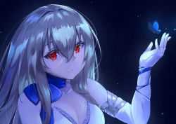 Rule 34 | 1girl, absurdres, azur lane, bare shoulders, breasts, cleavage, commentary request, dress, elbow gloves, fingerless gloves, gloves, grey hair, highres, large breasts, long hair, mole, mole under eye, red eyes, ryou (ryo 217cafe), saint-louis (azur lane), saint-louis (holy knight&#039;s resplendence) (azur lane), saint-louis (holy knight&#039;s resplendence) (azur lane), sleeveless, sleeveless dress, solo