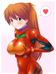 Rule 34 | 1girl, adapted costume, alternate breast size, blue eyes, blush, bodysuit, breast hold, breast press, breasts, breasts squeezed together, brown hair, grabbing own breast, hair ornament, heart, highres, large breasts, lips, long hair, looking at viewer, neon genesis evangelion, nipples, pixiv1478062, plugsuit, red bodysuit, shiny clothes, shiny skin, skin tight, smile, solo, souryuu asuka langley, two side up, very long hair