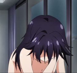 Rule 34 | 1girl, all fours, animated, animated gif, ass, black hair, breasts, cropped, female focus, kuroki rei, long hair, looking back, nipples, nude, solo, talking, vividred operation