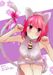 Rule 34 | :&lt;, absurdres, animal ears, arima kana, armpits, bare arms, bare shoulders, belly, blush, breasts, cat ears, cat girl, cat tail, cleavage, colored skin, crop top, highres, kneeling, large breasts, looking at viewer, medium hair, navel, oshi no ko, ribbon, shorts, signature, tail, white skin, yurigera 8959