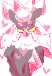 Rule 34 | absurdres, animal ears, blush, chizi, colored sclera, creatures (company), crystal, diancie, game freak, gen 6 pokemon, hands up, happy, heart, heart-shaped pupils, highres, legendary pokemon, long sleeves, looking down, mythical pokemon, nintendo, no humans, open mouth, pink eyes, pink sclera, pokemon, pokemon (creature), simple background, sketch, smile, symbol-shaped pupils, teeth, white background, wide sleeves