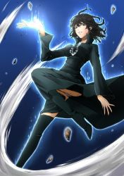 Rule 34 | 1girl, black hair, boots, dress, female focus, floating, fubuki (one-punch man), jewelry, long sleeves, looking at viewer, md5 mismatch, necklace, one-punch man, psychic, solo