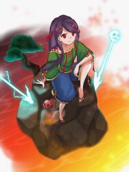 Rule 34 | 1girl, absurdres, bad anatomy, bad perspective, barefoot, black hair, blue shorts, closed mouth, danmaku, green shirt, highres, kaisouou konbu, long hair, nippaku zanmu, red eyes, shirt, short sleeves, shorts, skull, solo, touhou, unfinished dream of all living ghost, wide sleeves