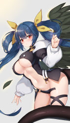 Rule 34 | 1girl, absurdres, angel wings, black panties, blue hair, blush, breasts, center opening, dizzy (guilty gear), feathered wings, feathers, guilty gear, guilty gear x, guilty gear xx, hair ribbon, hair rings, highres, large breasts, long hair, long sleeves, looking at viewer, monster girl, nail polish, navel, no bra, open clothes, panties, partially undressed, puffy long sleeves, puffy sleeves, red eyes, revealing clothes, ribbon, serin199, side-tie panties, single wing, skindentation, solo, stomach, tail, thick thighs, thigh strap, thighs, twintails, underboob, underwear, untied panties, very long hair, wardrobe malfunction, wings, yellow ribbon