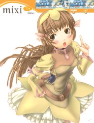 Rule 34 | &gt;:o, 00s, 1girl, :o, belt, brown eyes, brown hair, dress, frills, green dress, hair ribbon, hairband, index finger raised, long hair, long sleeves, mixi, open mouth, re mii, ribbon, sabamu, simple background, sleeves past wrists, solo, v-shaped eyebrows, white background, zoids, zoids genesis