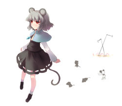 Rule 34 | 1girl, animal ears, cameo, disney, dowsing rod, female focus, full body, grey hair, jewelry, mickey mouse, mouse (animal), mouse ears, mouse tail, nazrin, pendant, red eyes, shin (new), shoes, short hair, simple background, socks, solo, standing, tail, touhou, white background