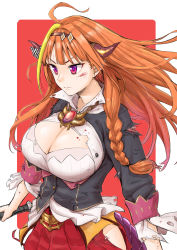 Rule 34 | 1girl, absurdres, ahoge, baseball bat, blood, blood on face, bow, braid, breasts, cleavage, cleavage cutout, clothing cutout, cowboy shot, diagonal-striped bow, dragon girl, dragon horns, dragon tail, hairband, highres, hololive, horns, jewelry, kiryu coco, kiryu coco (1st costume), multicolored hair, orange hair, pointy ears, purple eyes, serious, solo, streaked hair, tail, takuji yuusaku, torn clothes, v-shaped eyebrows, virtual youtuber