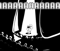 Rule 34 | 1boy, alternate universe, asriel dreemurr, comic, costume, crowd, crowded, english text, flower costume, furry, furry male, greyscale, koalacola, monochrome, monster boy, screaming, spoilers, spotlight, stage, stage curtains, stage lights, undertale, wide-eyed