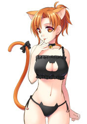 Rule 34 | 1girl, :p, animal ears, atsukan, bell, neck bell, black panties, bow, breasts, cat cutout, cat ear panties, cat ears, cat lingerie, cat tail, choker, cleavage, cleavage cutout, clothing cutout, jingle bell, looking at viewer, matching hair/eyes, meme attire, navel, orange eyes, orange hair, panties, short hair, side-tie panties, simple background, sketch, solo, tail, tail bow, tail ornament, tongue, tongue out, underwear, white background