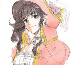 Rule 34 | 1girl, ahim de famille, animification, bad id, bad pixiv id, brown hair, character request, choker, coat, flower, hat, hat flower, kaizoku sentai gokaiger, pirate, red eyes, sketch, smile, solo, super sentai, toutoumi, upper body