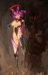 Rule 34 | 1girl, android, bad id, bad pixiv id, breasts, cable, cyborg, damaged, highres, injury, isha (300 heroes), long hair, looking at viewer, machinery, mecha musume, mechanical parts, medium breasts, nude, one eye closed, original, pink eyes, pink hair, red eyes, sparks, tears, torn clothes, zhuore zhi hen