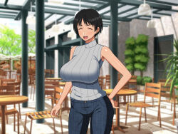 Rule 34 | 1girl, black hair, breasts, female focus, haruharutei, large breasts, mature female, open mouth