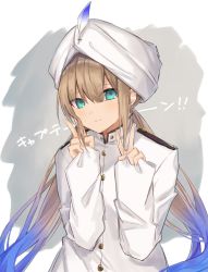 Rule 34 | blonde hair, blue eyes, brown hair, captain nemo (fate), coyucom, double v, fate/grand order, fate (series), hair between eyes, hat, long hair, long sleeves, looking at viewer, military, military uniform, naval uniform, nemo (fate), solo, uniform, v, white hat