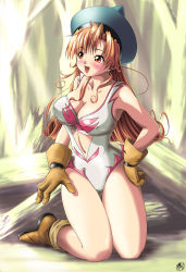 Rule 34 | 1girl, alena (dq4), angel leotard, blush, breasts, chunsoft, cleavage, dragon quest, dragon quest iv, enix, gloves, hat, highres, large breasts, leotard, red eyes, red hair, shinozuka jouji, solo, swimsuit