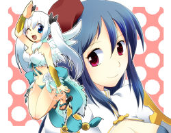 Rule 34 | 2girls, ;d, arch bishop (ragnarok online), bikini, black footwear, blue bikini, blue bow, blue dress, blue eyes, blue hair, blush, bow, breasts, cleavage, closed mouth, commentary request, dress, feathers, full body, hair between eyes, hair bow, heart, kanagi tsumugi, long hair, looking at viewer, medium breasts, multiple girls, one eye closed, open mouth, ragnarok online, red eyes, red headwear, sandals, smile, swimsuit, twintails, two-tone dress, upper body, vambraces, wanderer (ragnarok online), white dress, white hair, white wings, wings