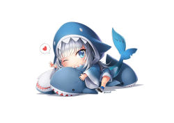 Rule 34 | 1girl, ;), absurdres, animal costume, animal hood, blue eyes, blue hoodie, blunt bangs, chibi, closed mouth, fins, fish tail, full body, gawr gura, gawr gura (1st costume), grey hair, hair ornament, heart, highres, hololive, hololive english, hood, hoodie, ikea shark, long sleeves, looking at viewer, medium hair, one eye closed, ringosan, shark, shark costume, shark girl, shark hair ornament, shark hood, shark tail, sharp teeth, signature, smile, solo, spoken heart, stuffed animal, stuffed shark, stuffed toy, tail, teeth, v, virtual youtuber, wide sleeves