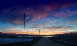 Rule 34 | cloud, cloudy sky, fence, lamppost, mks, no humans, original, outdoors, path, road, scenery, sky, sunset, vanishing point, water