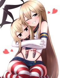 Rule 34 | 1girl, absurdres, black neckerchief, blonde hair, blue sailor collar, blue skirt, brown eyes, character doll, colorized, commentary request, crop top, doll, hugging doll, elbow gloves, gloves, highleg, highleg panties, highres, kantai collection, lineart, long hair, looking at viewer, meta, microskirt, midriff, miniskirt, neckerchief, hugging object, panties, pleated skirt, sailor collar, seiza, shimakaze (kancolle), sitting, skirt, smile, solo, thighhighs, tiemu (man190), underwear, white gloves