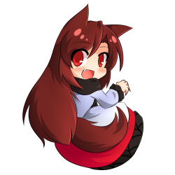Rule 34 | 1girl, animal ears, brown hair, fang, imaizumi kagerou, long hair, open mouth, red eyes, smile, tail, touhou, wolf ears, wolf tail, wool (miwol)