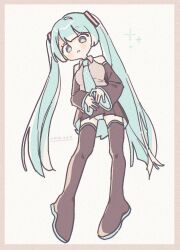 Rule 34 | 1girl, :&lt;, blue eyes, blue hair, blush, boots, detached sleeves, from below, full body, hatsune miku, long hair, long sleeves, mayoi zzz, necktie, panties, pantyshot, pleated skirt, shirt, skirt, sleeveless, sleeveless shirt, solo, striped clothes, striped panties, thigh boots, twintails, underwear, upskirt, very long hair, vocaloid
