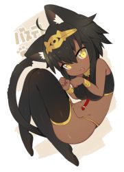 Rule 34 | 1girl, animal ears, bastet (p&amp;d), cat ears, cat girl, cat tail, female focus, jewelry, midriff, mofuaki, navel, open mouth, puzzle &amp; dragons, solo, tail, yellow eyes