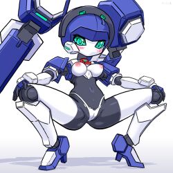 Rule 34 | android, blazermate, breasts, highres, joints, mechanical arms, mechanical legs, medarot, medium breasts, nepgalle, panties, robot, robot girl, robot joints, squatting, topless, underwear, white panties