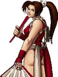 Rule 34 | 1girl, fatal fury, folding fan, hand fan, ponytail, rope, shiranui mai, simple background, snk, solo, the king of fighters