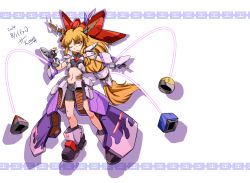 Rule 34 | 1girl, adapted costume, alternate costume, bike shorts, brown eyes, brown hair, dated, fingerless gloves, flat chest, gloves, hair ornament, horns, ibuki suika, long hair, looking at viewer, low-tied long hair, mecha musume, navel, notice (kou), one eye closed, parted lips, signature, smile, solo, touhou, very long hair