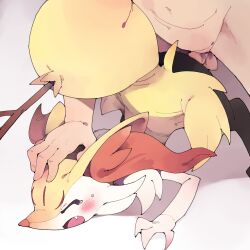 Rule 34 | 1boy, 1girl, absurdres, animal ear fluff, animal ears, black fur, blush, braixen, creatures (company), crying, crying with eyes closed, fang, fox, fox ears, fox girl, fox tail, furry, furry female, furry with non-furry, game freak, gen 6 pokemon, hetero, highres, interspecies, multicolored fur, nintendo, open mouth, orange fur, penis, pokemon, pokemon (creature), pokephilia, simple background, stick, tail, tears, testicles, white background, white fur, yellow fur, youjo modoki
