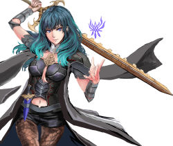 Rule 34 | 1girl, absurdres, black shorts, blue eyes, blue hair, boots, brown pantyhose, byleth (female) (fire emblem), byleth (fire emblem), closed mouth, clothing cutout, dagger, fire emblem, fire emblem: three houses, hair between eyes, high heel boots, high heels, highres, holding, holding sword, holding weapon, jack (kairuhaido), knife, lace, lace-trimmed legwear, lace trim, navel, navel cutout, nintendo, pantyhose, pantyhose under shorts, sheath, sheathed, shorts, simple background, solo, sword, weapon, white background