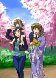 Rule 34 | 00s, 4girls, ^ ^, age difference, blush, closed eyes, fujino shizuru, happy, if they mated, japanese clothes, kimono, kuga natsuki, long hair, mother and daughter, multiple girls, mura, mura (kiyohime), my-hime, outdoors, smile